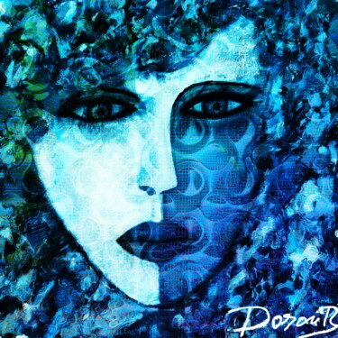 Digital Arts titled "Digital blue face" by Doron B, Original Artwork, Digital Painting