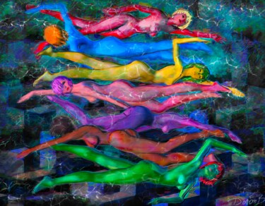 Colorful swimming girls Arts numériques intitulée "Colorful swimming g…" par Doron B, Œuvre d'art originale, Peinture numérique
