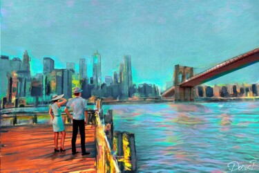Digital Arts titled "Manhattan et le Bro…" by Doron B, Original Artwork, Digital Painting