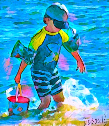 Digitale Kunst mit dem Titel "Enfant avec son sce…" von Doron B, Original-Kunstwerk, Digitale Malerei