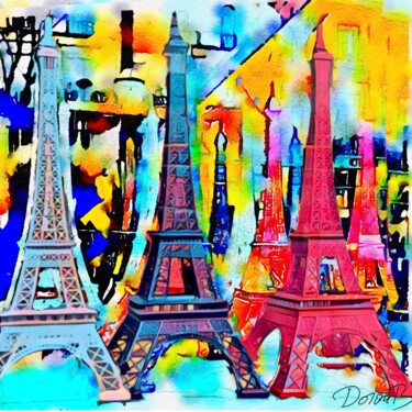 Digitale Kunst mit dem Titel "Les tours Eiffels…" von Doron B, Original-Kunstwerk, Digitale Malerei