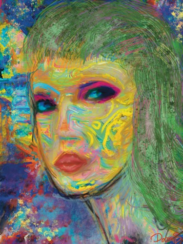 Digital Arts titled "Une fille aux cheve…" by Doron B, Original Artwork, Digital Painting