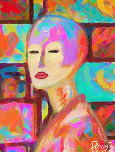 Digitale Kunst mit dem Titel "Un visage coloré" von Doron B, Original-Kunstwerk, Digitale Malerei