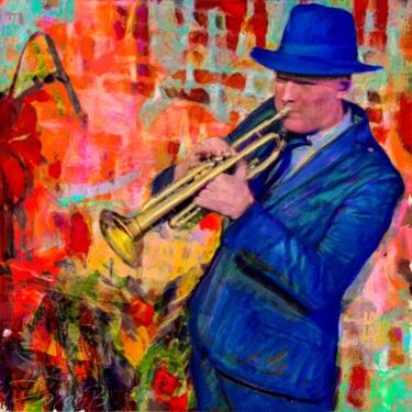 Digitale Kunst mit dem Titel "Le trompettiste" von Doron B, Original-Kunstwerk, Digitale Malerei