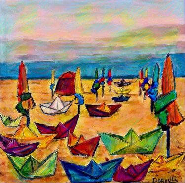 DEAUVILLE PLAGE ET BATEAUX EN PAPIER Arts numériques intitulée "DEAUVILLE PLAGE ET…" par Doron B, Œuvre d'art originale, Peinture numérique