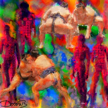 Arte digitale intitolato "Combat de sumos" da Doron B, Opera d'arte originale, Collage digitale
