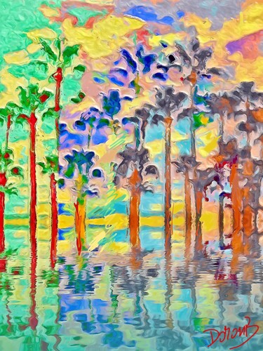 Digital Arts titled "Palmiers sur la Cro…" by Doron B, Original Artwork, Digital Painting