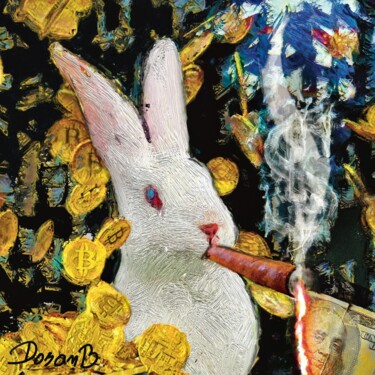 Digital Arts titled "Bitcoins et lapin a…" by Doron B, Original Artwork, Digital Painting