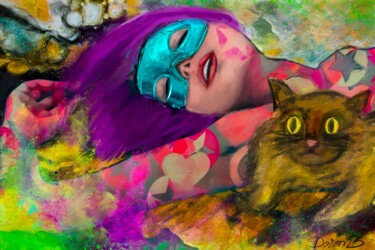 Arts numériques intitulée "Jeune fille masquée…" par Doron B, Œuvre d'art originale, Collage numérique