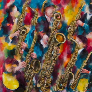 Arte digitale intitolato "Jazz band saxophoni…" da Doron B, Opera d'arte originale, Pittura digitale