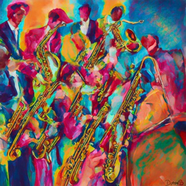 Arte digitale intitolato "Jazz band en rouge…" da Doron B, Opera d'arte originale, Pittura digitale