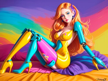 Digital Arts titled "Robotique girl 04" by Doron B, Original Artwork, Digital Painting