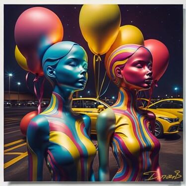 Digitale Kunst getiteld "Soirée ballons" door Doron B, Origineel Kunstwerk, AI gegenereerde afbeelding