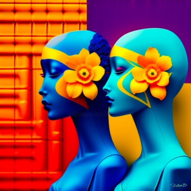 Digital Arts titled "Deux visages en bleu" by Doron B, Original Artwork, AI generated image