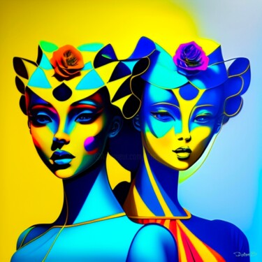 Arts numériques intitulée "Sœurs jumelles" par Doron B, Œuvre d'art originale, Image générée par l'IA