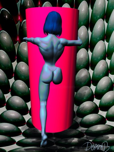 Digitale Kunst getiteld "Blue girl crossing…" door Doron B, Origineel Kunstwerk, Digitaal Schilderwerk