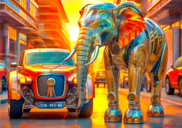Arte digital titulada "Éléphant robotique…" por Doron B, Obra de arte original, Pintura Digital