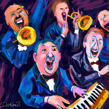 Digitale Kunst getiteld "Jazz band de folie" door Doron B, Origineel Kunstwerk, Digitaal Schilderwerk