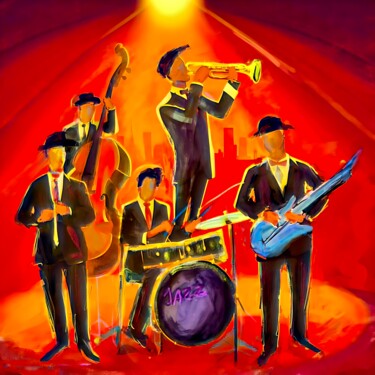Arts numériques intitulée "Jazz band sur fond…" par Doron B, Œuvre d'art originale, Peinture numérique