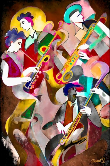 Digitale Kunst getiteld "Colorful Jazz Band…" door Doron B, Origineel Kunstwerk, Digitaal Schilderwerk