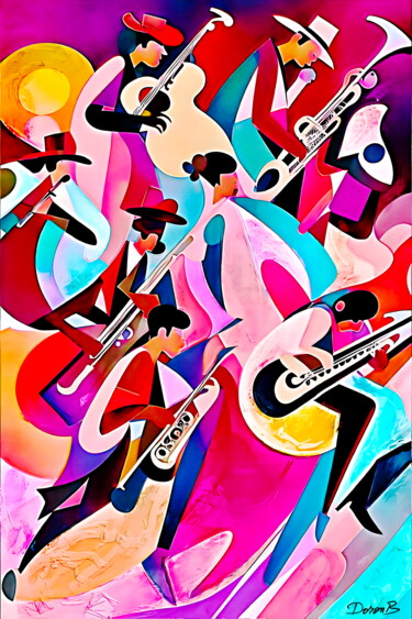 Arts numériques intitulée "Colorful Jazz Band…" par Doron B, Œuvre d'art originale, Peinture numérique