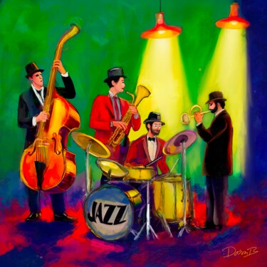 Digitale Kunst mit dem Titel "Jazz band in the Ci…" von Doron B, Original-Kunstwerk, Digitale Malerei