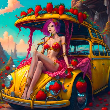 Artes digitais intitulada "Pin-up strawberries…" por Doron B, Obras de arte originais, Pintura digital