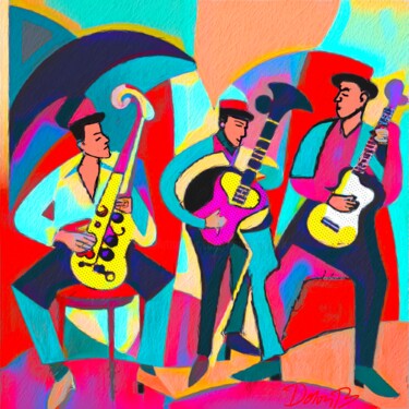 Digital Arts titled "Un trio jazz band t…" by Doron B, Original Artwork, Digital Painting