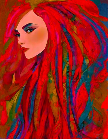 Digitale Kunst getiteld "Red hair girl" door Doron B, Origineel Kunstwerk, Digitaal Schilderwerk