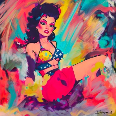 Digital Arts titled "Girl with colorful…" by Doron B, Original Artwork, Digital Painting