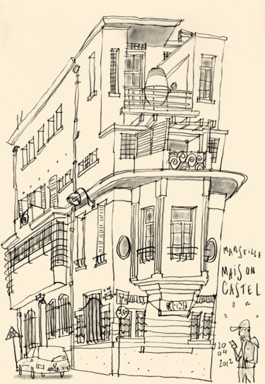 Dessin intitulée "Marseille - La mais…" par Philippe Doro, Œuvre d'art originale, Crayon