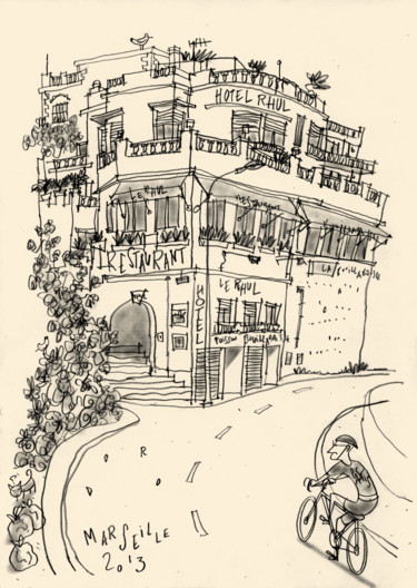 Dessin intitulée "Marseille - Hôtel R…" par Philippe Doro, Œuvre d'art originale, Crayon