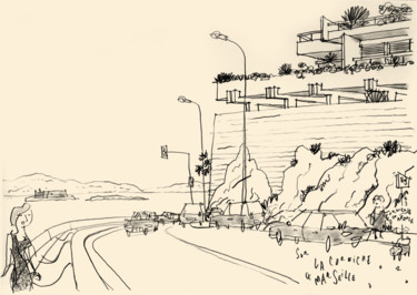 Dessin intitulée "Sur la Corniche de…" par Philippe Doro, Œuvre d'art originale, Crayon