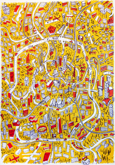 Dessin intitulée "Le Grand Paris" par Philippe Doro, Œuvre d'art originale, Acrylique