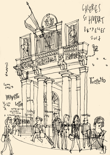 Dessin intitulée "Galeries St Hubert,…" par Philippe Doro, Œuvre d'art originale, Crayon