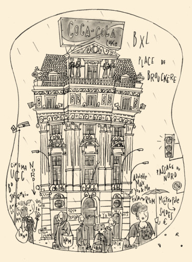 Dessin intitulée "Bruxelles - Place d…" par Philippe Doro, Œuvre d'art originale, Crayon