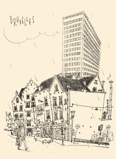 Dessin intitulée "Bruxelles" par Philippe Doro, Œuvre d'art originale, Crayon