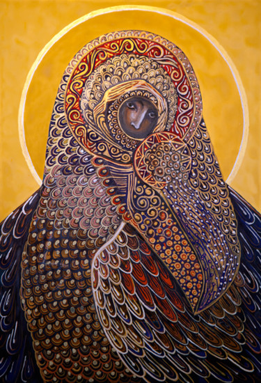 Картина под названием "Kruk / Raven" - Dorota Szpil, Подлинное произведение искусства, Темпера
