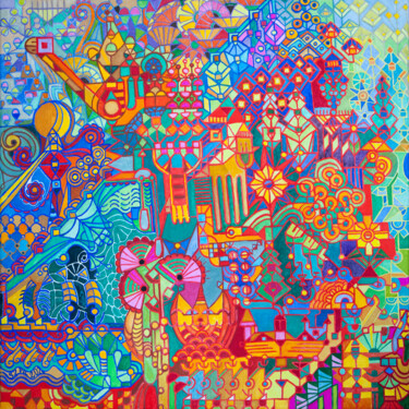 Peinture intitulée "Lunapark / Funfair" par Dorota Szpil, Œuvre d'art originale, Tempera
