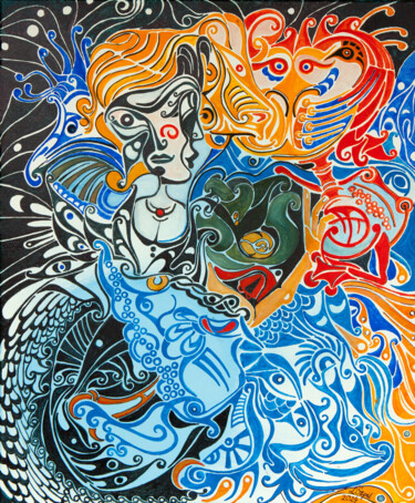 Pintura titulada "Karnawał / Carnival" por Dorota Szpil, Obra de arte original, Témpera Montado en Bastidor de camilla de ma…