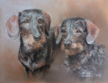 Painting titled "Hector & Truffle" by Dora Bardl, Original Artwork, Pastel