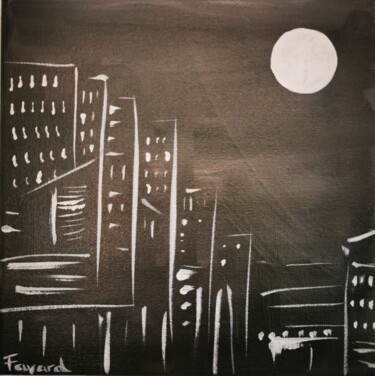 Картина под названием "Nuit sur la ville" - Dorothée Fayard, Подлинное произведение искусства, Акрил Установлен на Деревянна…