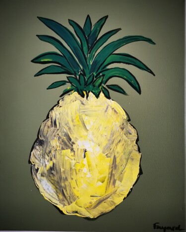 Painting titled "Ananas" by Dorothée Fayard, Original Artwork, Acrylic Mounted on Wood Stretcher frame