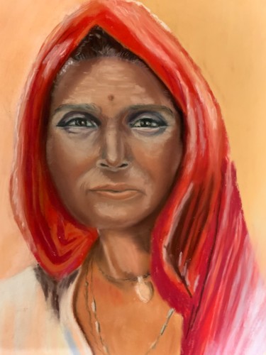 Peinture intitulée "Indienne" par Dorothée Kergoat, Œuvre d'art originale, Pastel Monté sur Verre