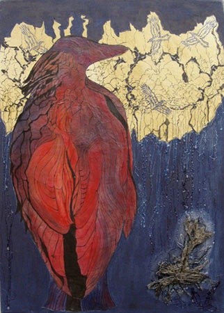 Painting titled "Thoughtful raven" by Dorte Bundesen, Original Artwork, Oil
