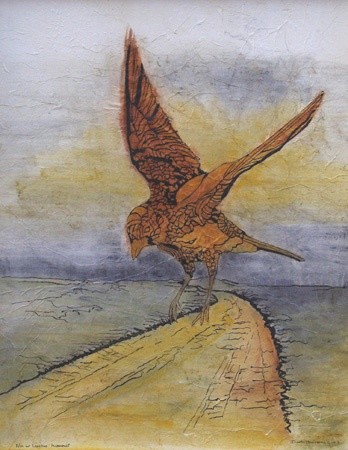 Painting titled "The lark is here fo…" by Dorte Bundesen, Original Artwork, Oil
