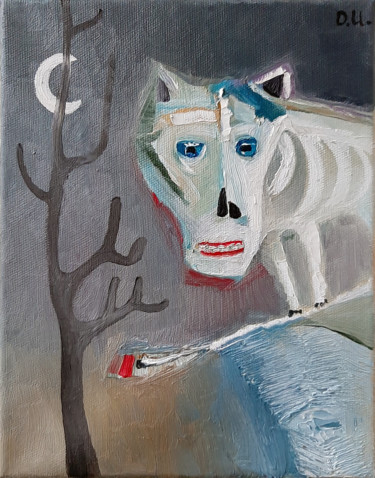 Pittura intitolato "DOG ON THE ROOF OIL…" da Ulugbek Doschanov, Opera d'arte originale, Olio