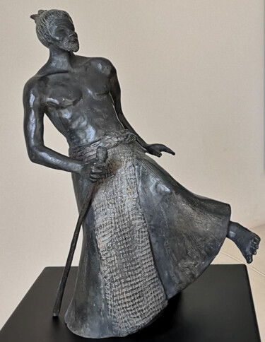 Sculpture titled "Le samouraï au bâton" by Dorothée Barbou (Dotty), Original Artwork, Bronze