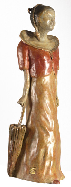 Sculpture titled "Jeune femme à l'omb…" by Dorothée Barbou (Dotty), Original Artwork, Bronze