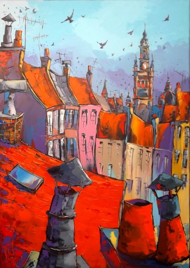 Painting titled "Lille, ses toits, s…" by Jpdouchez, Original Artwork, Acrylic